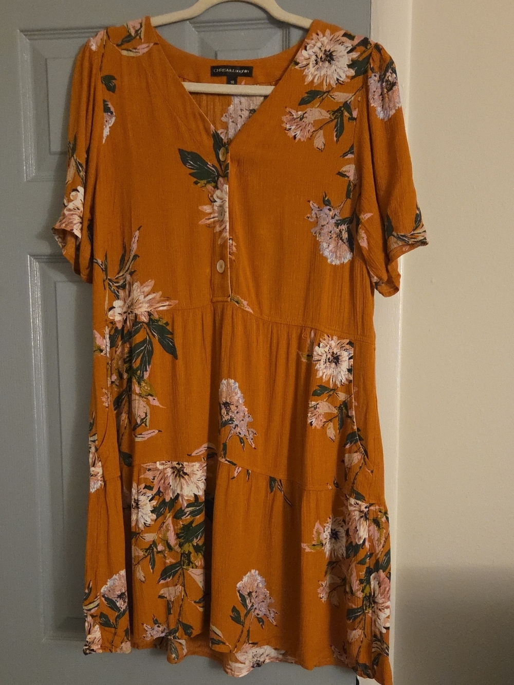 Polyester dress, Chris McLaughlin floral print babydoll dress